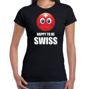 Zwitserland emoticon Happy to be Swiss landen t-shirt zwart dames