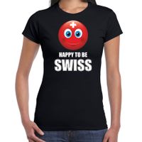 Zwitserland emoticon Happy to be Swiss landen t-shirt zwart dames