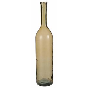 Transparante/okergele grote fles vaas/vazen van eco glas 21 x 100 cm   -