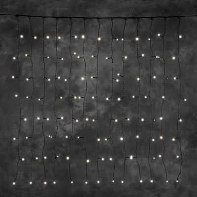 Koppelbaar lichtgordijn van 1x1 meter met 100 warm witte LED lampjes 24 volt
