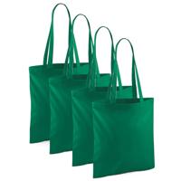 Draagtasje met hengsels - 4x - groen - 42 x 38 cm - katoen - 10 liter - boodschappen - gymtas