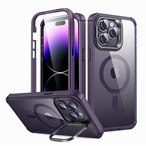 iPhone 14 Pro Max Armor Tough Case with Stash Stand (HaloLock) Clear Purple