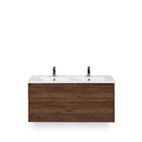 Porto Badmeubelset 120 cm - 2 laden Walnoot - Keramische Wastafel Wit Slim