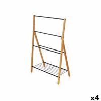 Losstaand handdoekenrek Kipit B7816 Zwart Metaal Bamboe 60 x 90 x 37 cm 4 Stuks