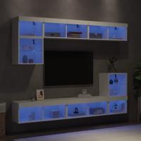 8-delige Tv-wandmeubelset met LED-verlichting bewerkt hout wit