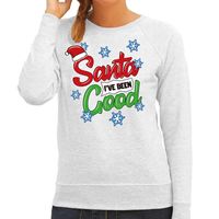 Foute kersttrui / sweater Santa I have been good grijs dames - thumbnail