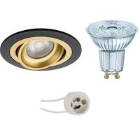 LED Spot Set - LEDVANCE Parathom PAR16 940 36D - Pragmi Alpin Pro - GU10 Fitting - Dimbaar - Inbouw Rond - Mat Zwart/Goud - 3.7W - Natuurlijk Wit 4000K - Kantelbaar Ø92mm - thumbnail