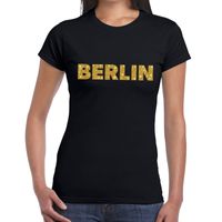 Berlin gouden glitter tekst t-shirt zwart dames