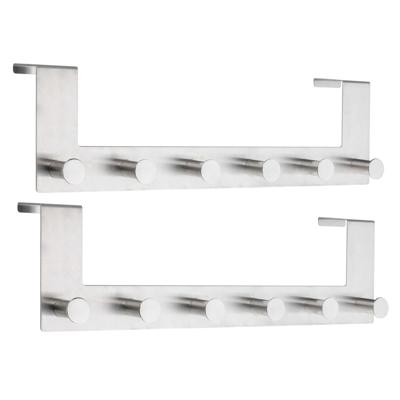 Deurkapstok - Set van 2x stuks - 39 cm - RVS - 39 cm - rek met 6 ophanghaken - Handdoekenrek met hak