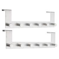 Deurkapstok - Set van 2x stuks - 39 cm - RVS - 39 cm - rek met 6 ophanghaken - Handdoekenrek met hak