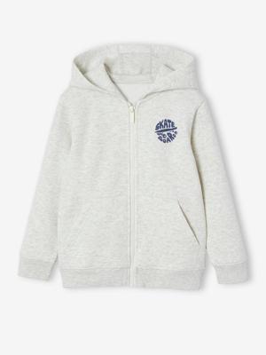 Jongenssweater met rits en capuchon Basics gemêleerd wit