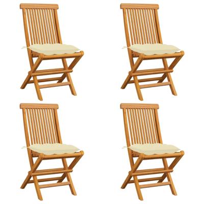 Tuinstoelen 4 st met crèmewitte kussens massief teakhout