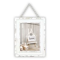 Houten fotolijst vintage wit met metalen ophangketting geschikt voor een foto van 20 x 30 cm