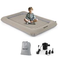 Opblaasbaar Reisbed voor Peuters Draagbaar Luchtbed voor Kinderen Verhoogde Bedranden Dubbelzijdige Matras voor Kinderkamer Reizen-Grijs