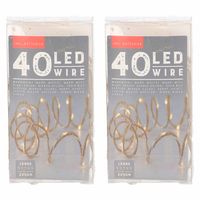 Set van 2x stuks touwverlichting jute op batterijen met 40 lampjes warm wit 220 cm