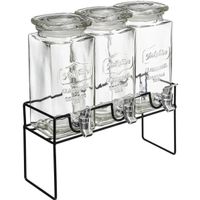 Set van 3x stuks glazen drank dispensers 1,5 liter in houder met metalen kraantje - thumbnail