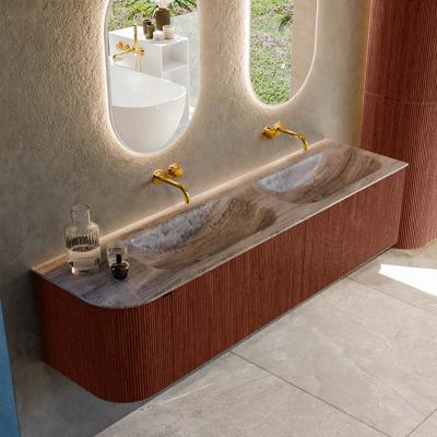 Badmeubel Mondiaz Kurve-Dlux | 175 cm | Meubelkleur Ruby | Wastafelkleur Oza | Solid surface | Dubbel / Rechts spoelbak | Zonder kraangat(en)