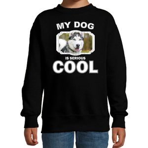 Husky honden trui / sweater my dog is serious cool zwart voor kinderen