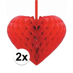 Rood decoratie hartje figuur - 2x - D15 cm - valentijn decoratie / versiering - Love - papier