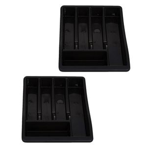 Bestekbak/keuken organizer - 2x - 5-vaks - Zwart - 30 x 38 x 6 cm - Bestekbakken