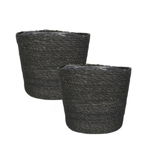 Set van 3x stuks plantenpot/bloempot van jute/zeegras diameter 15 cm en hoogte 12 cm grijs