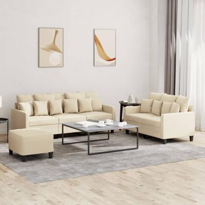 3-delige Loungeset met kussens stof crèmekleurig