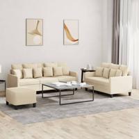 3-delige Loungeset met kussens stof crèmekleurig 3-delige Loungeset met kussens stof crèmekleurig