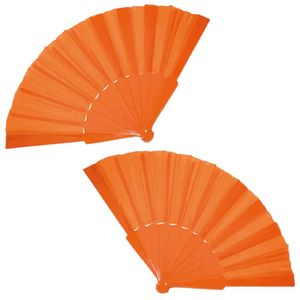 2x stuks handwaaiers/Spaanse waaiers oranje polyester