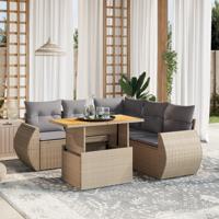 6-delige Loungeset met kussens poly rattan beige