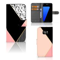 Samsung Galaxy S7 Edge | Book Case | Zwart Roze Vormen