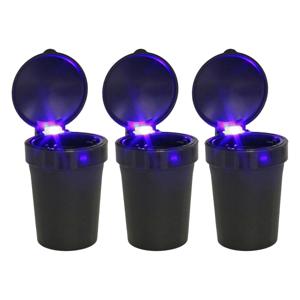 Auto asbak met LED lamp verlichting en klepje - 3x - zwart - 11 x 8 cm