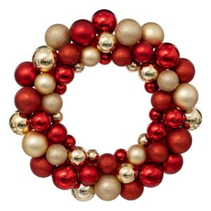 Feeric lights and christmas deurkrans - kerstballen - rood/goud - 35 cm