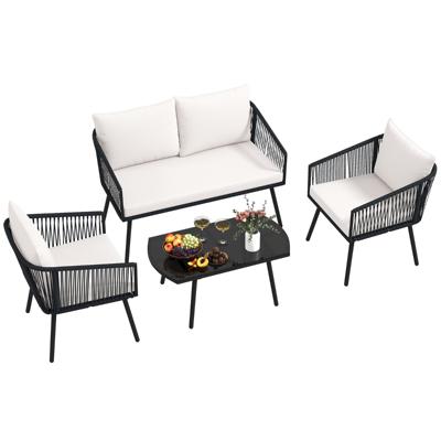 Rieten Tuinmeubelset Balkonmeubelset met Zit- en Rugkussens Terrasmeubels