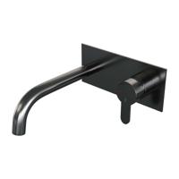 Brauer Gunmetal Edition Inbouw Wastafelmengkraan met Gebogen Uitloop en Afdekplaat Model D1 Gunmetal Geborsteld PVD