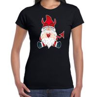 Halloween verkleed t-shirt dames - duivel kabouter/gnome - zwart - themafeest outfit - thumbnail