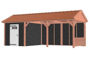 Trendhout Buitenverblijf Zadeldak Betula 750x350 cm - Combinatie 1- Zadeldak- Onbehandeld lariks Douglas hout- Trendhout