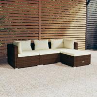 4-delige Loungeset met kussens poly rattan bruin