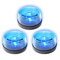 LED zwaailamp - Set van 3x stuks - met sirene - blauw - 7 cm - politie zwaailicht