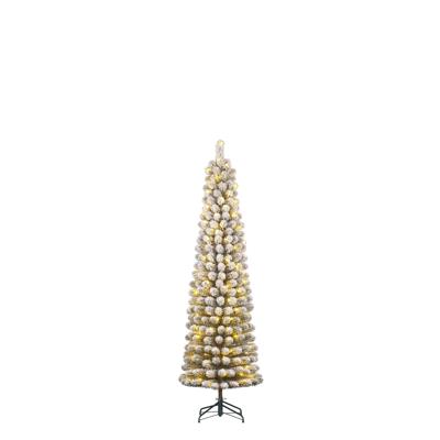 Kunstkerstboom Charlton pilar groen frosted H155 x dia. 48 cm met 90 LED warm wit - Black box