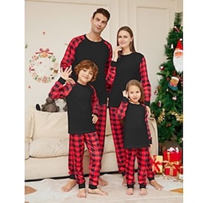 Familie-look Kerstmis Pyjama Grafisch Brief Huis Met ruches Zwart Mama En Ik Outfits Actief Bijpassende outfits miniinthebox