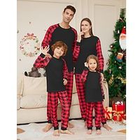 Familie-look Kerstmis Pyjama Grafisch Brief Huis Met ruches Zwart Mama En Ik Outfits Actief Bijpassende outfits miniinthebox