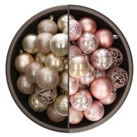 74x stuks kunststof kerstballen mix lichtroze en champagne 6 cm - thumbnail