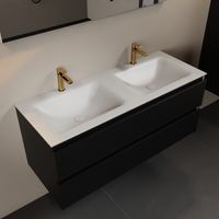 MONDIAZ AIVY 120cm badmeubel Urban, wastafel Talc solid surface dubbel 2 kraangaten (AI-351651TALC-SI - AI-M120URDU) - thumbnail