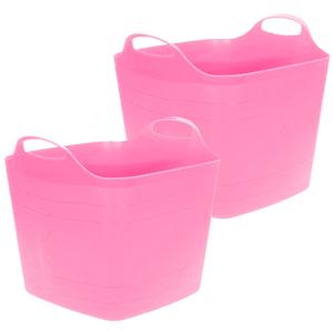 Flexibele emmer - 2x - roze - 25 liter - kunststof - vierkant - 35 x 38 cm