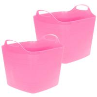 Flexibele emmer - 2x - roze - 25 liter - kunststof - vierkant - 35 x 38 cm