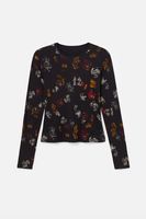 Viscose slim fit T-shirt met print - BLACK - XL