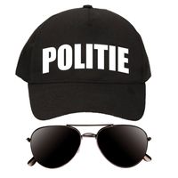 Politie agent verkleed setje pet/cap en donkere zonnebril - thumbnail