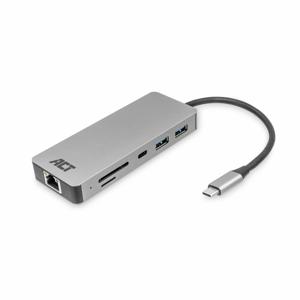 ACT Connectivity USB-C 4K docking station voor 1 HDMI monitor, ethernet, USB-C, USB-A, cardreader en PD pass-through dockingstation