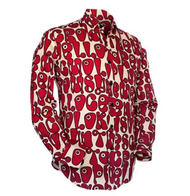 Chenaski Retro 70s Moloko Shirt Cream Red Black-XXL