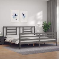 Bedframe met hoofdbord massief hout grijs 200x200 cm